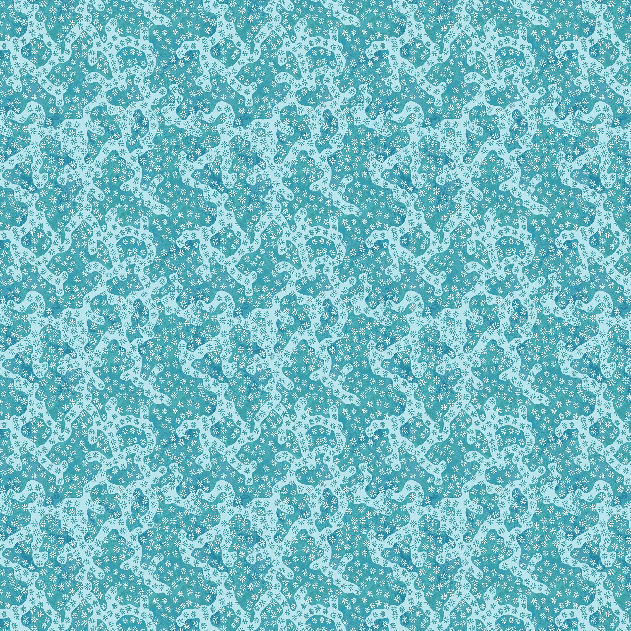 Floral Coral Fabric in Ocean