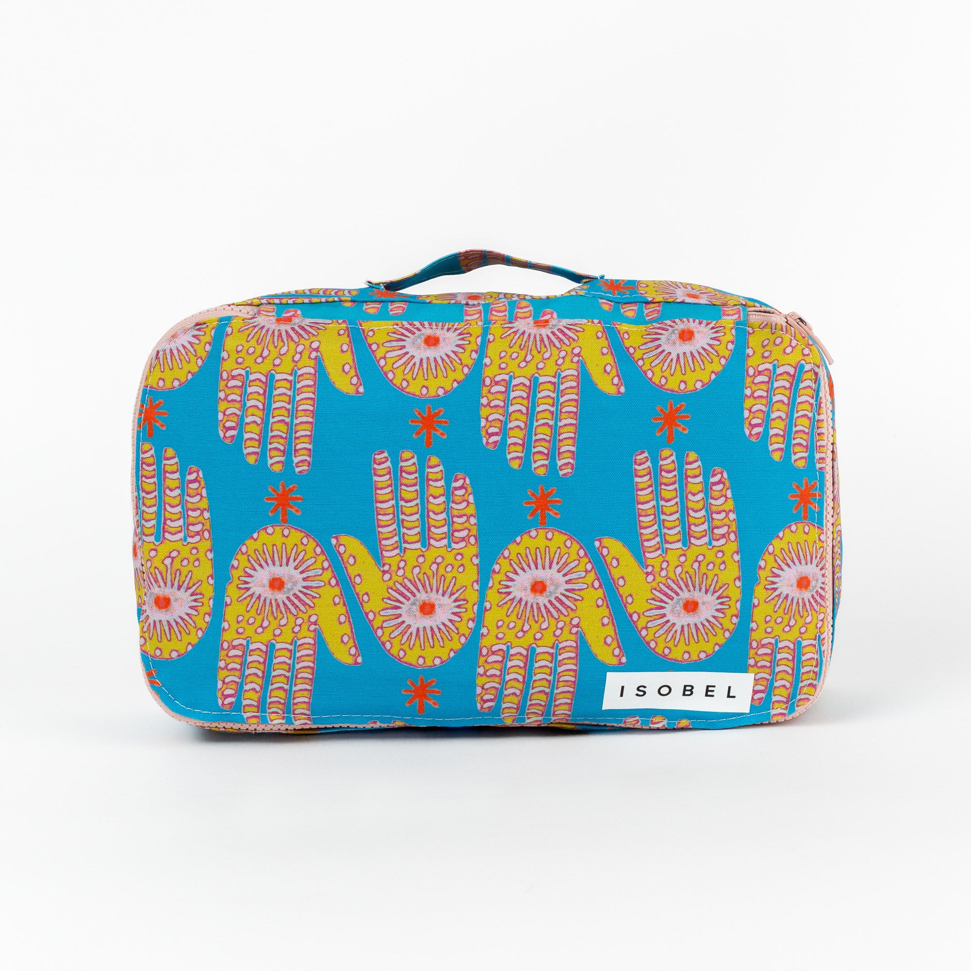 Hamsa Packing Cube in Bright Teal & Gold