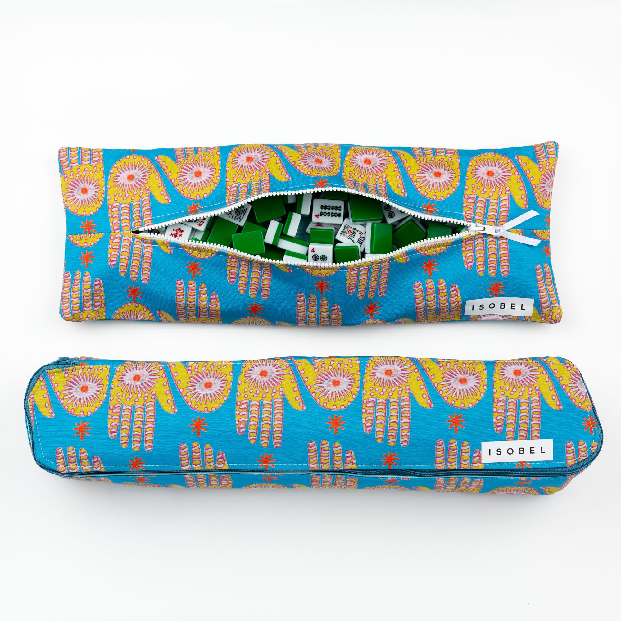 Hamsa Mahjong Rack Bag in Brass & Teal