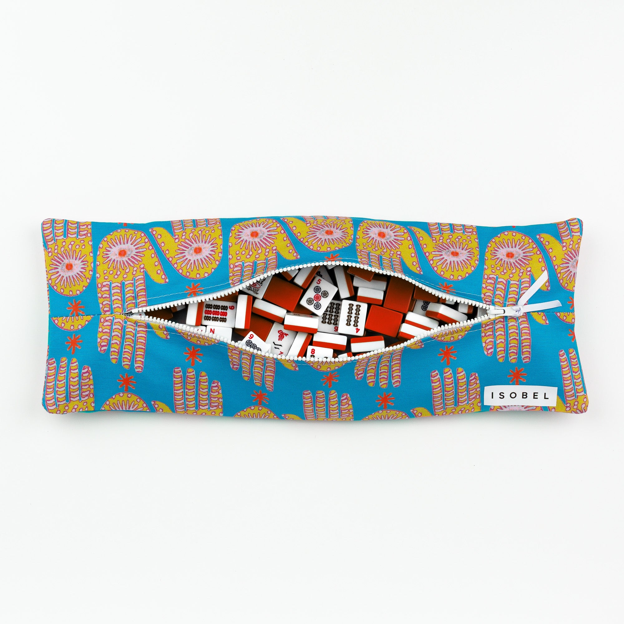 Hamsa Mahjong Tile Bag in Brass & Teal