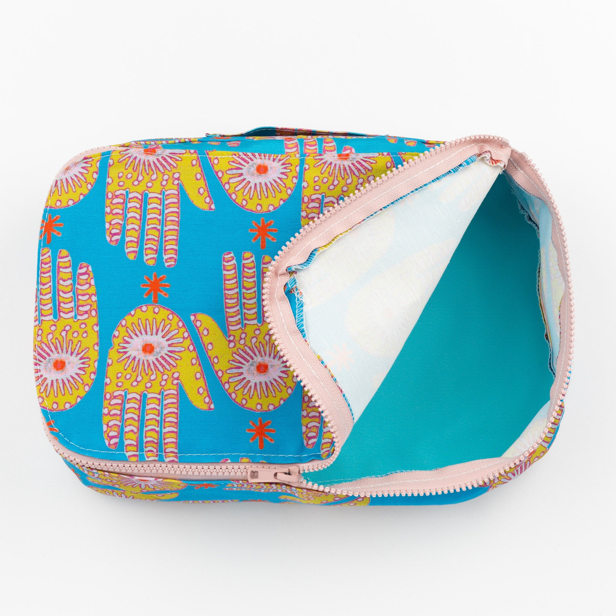 Hamsa Packing Cube in Bright Teal & Gold